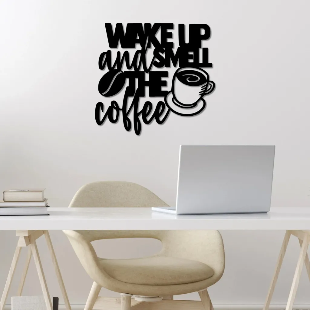 Aksesor dekorativ metalik për mur, Wallity, Wake up Coffee - 1