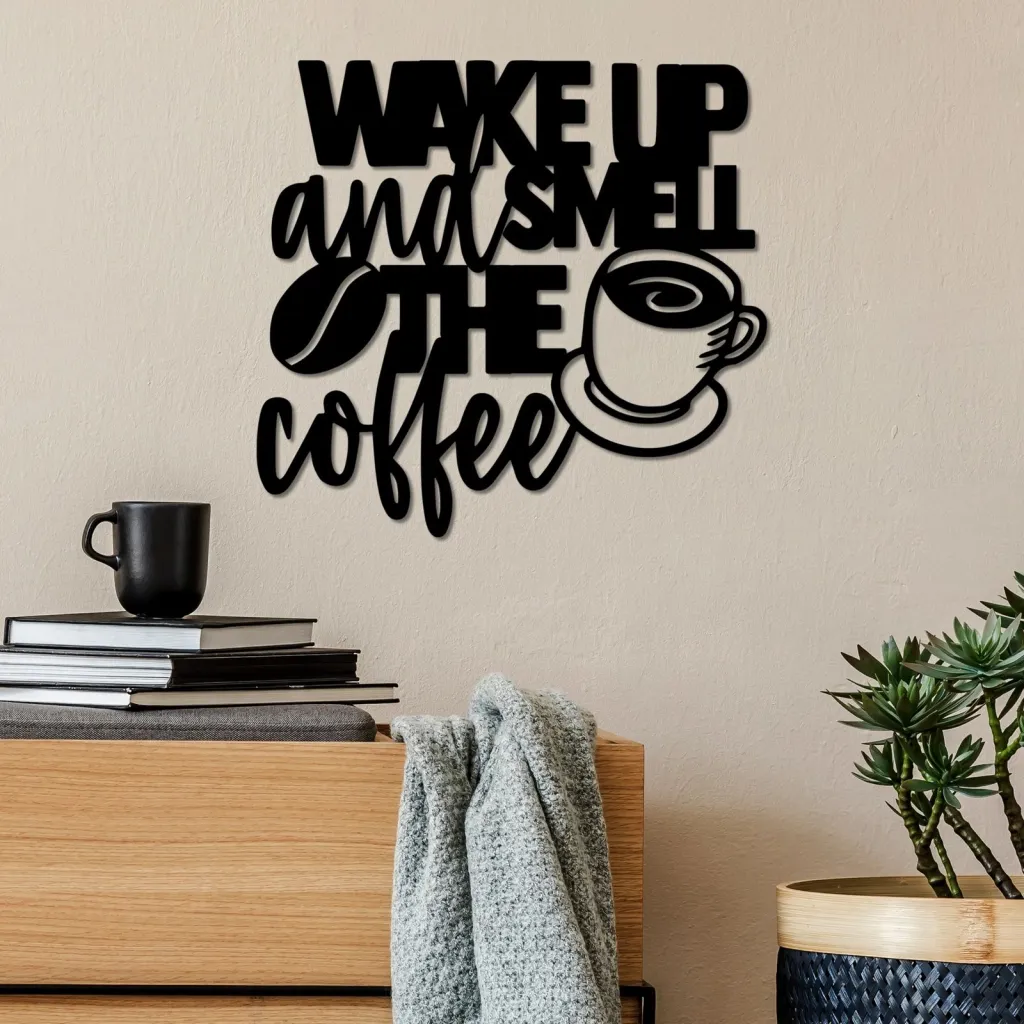 Aksesor dekorativ metalik për mur, Wallity, Wake up Coffee - 2