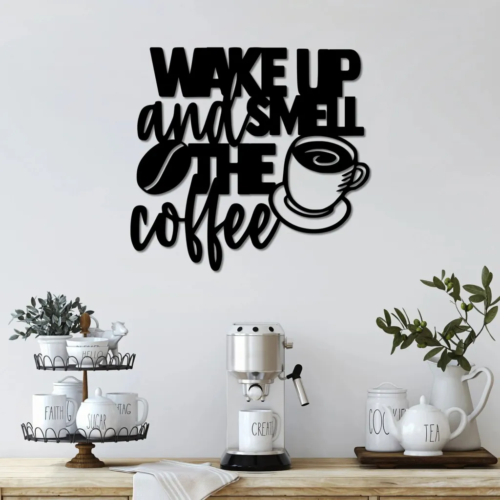 Aksesor dekorativ metalik për mur, Wallity, Wake up Coffee - 3