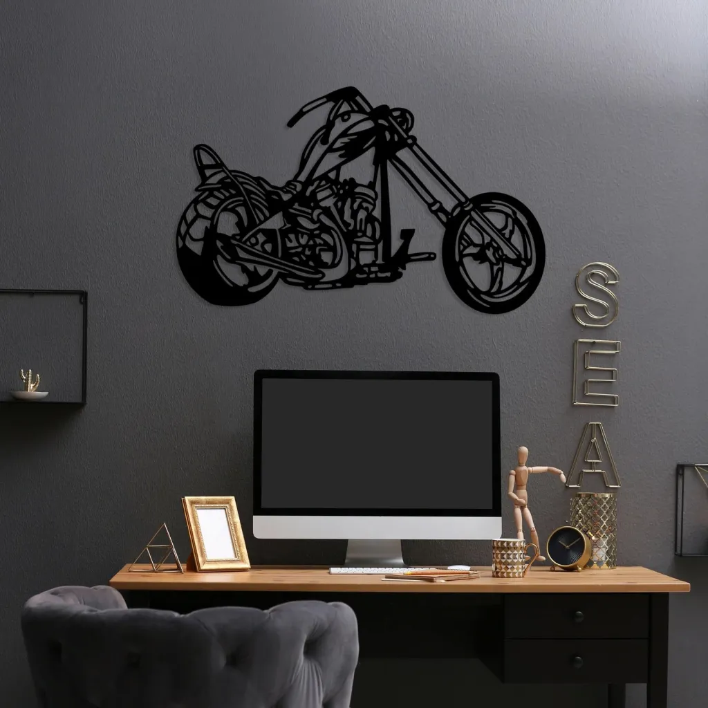 Aksesor dekorativ muri prej metali, motor, Wallity, ngjyrë e zezë - 2