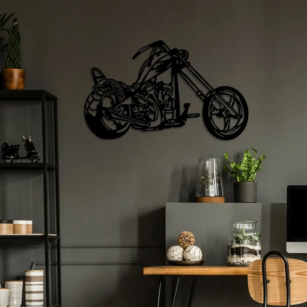 Aksesor dekorativ muri prej metali, motor, Wallity, ngjyrë e zezë - 3