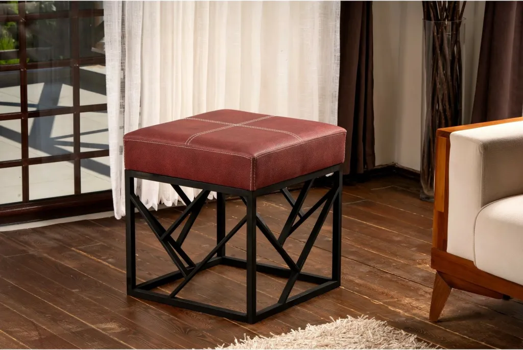 Puf Atelier del Sofa, lëkurë artificiale, ngjyrë e kuqe Claret - 1