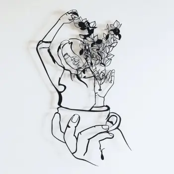 Aksesor dekorativ metalik për mur, Wallity, Coffee Girl Line Art, APT744 L