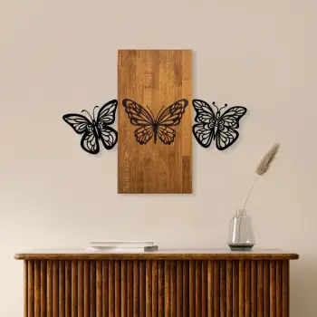 Aksesor dekorativ për mur, dru, flutura, Wallity, ngjyrë arre dhe e zezë
