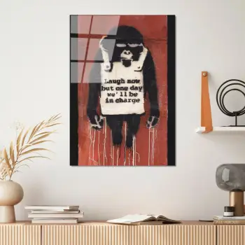 Pikturë dekorative prej xhami të temperuar, Banksy, shumëngjyrëshe, UV-504, 45x65cm
