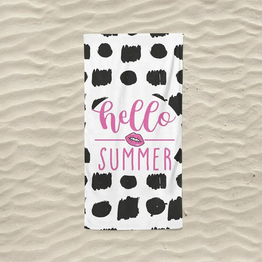 Peshqir plazhi Mijölnir, Hello Summer, i zi dhe i bardhë - 2