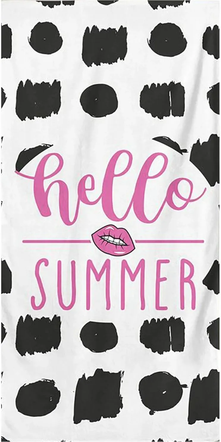 Peshqir plazhi Mijölnir, Hello Summer, i zi dhe i bardhë - 3