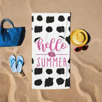 Peshqir plazhi Mijölnir, Hello Summer, i zi dhe i bardhë