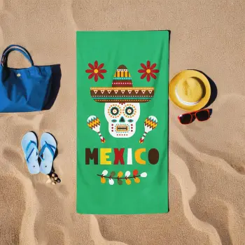 Peshqir plazhi Mijölnir, Viva Mexico, ngjyrë e gjelbër, 75x150cm
