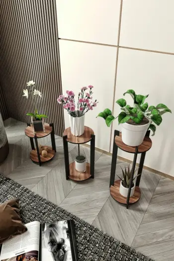 Stendë druri për lule, ngjyrë arre, Hanah Home, set me 3 copë