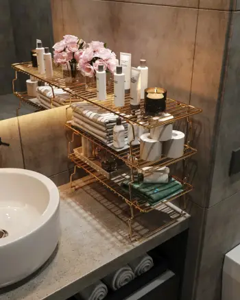 Raft muri, ngjyrë ari dhe kafe, Hanah Home, organizues për dollap