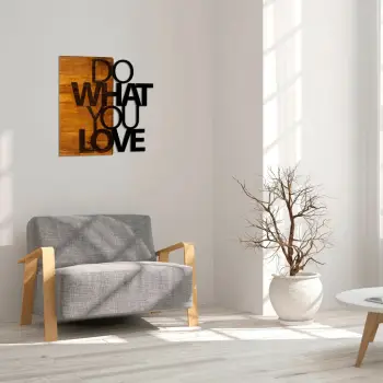 Aksesor dekorativ për mur, dru dhe metal, ngjyrë arre dhe e zezë, 54x58cm, Wallity, Do What You Love