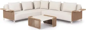 Set lounge për jashtë, 2 pjesë, AURORA CD6319, alumin ngjyrë krem, litar bezhë, gur sintetik