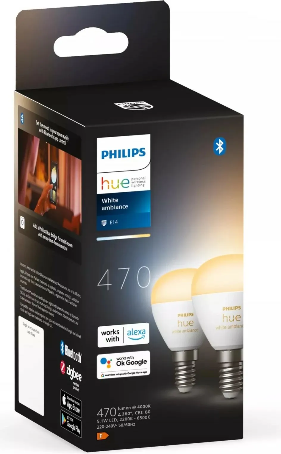 Llambë smart Philips Hue LED E14, Bluetooth, White Ambiance, e bardhë - 3