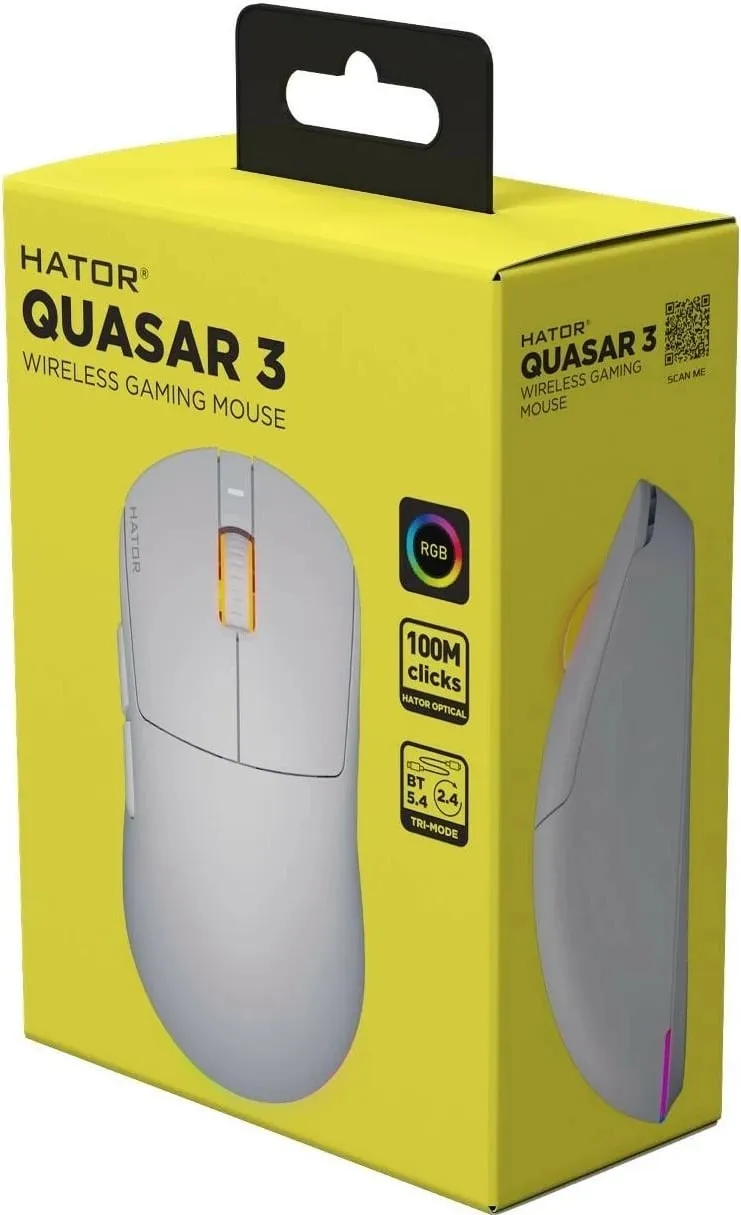 Maus Hator Quasar 3 wireless, RGB, 12000 DPI, i bardhë - 6