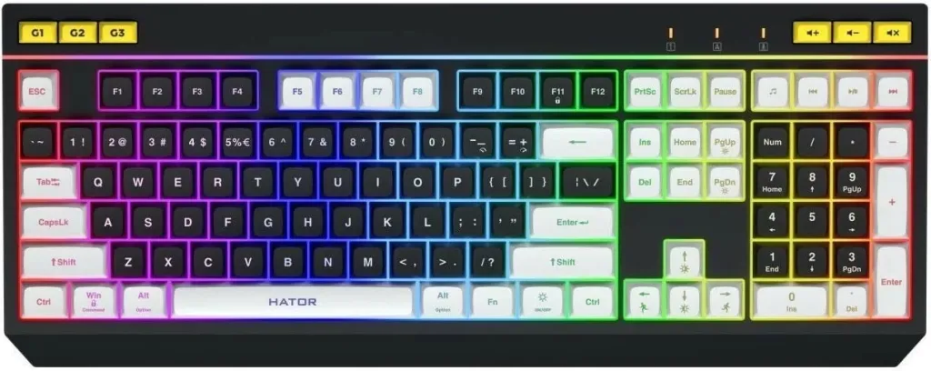 Tastierë gaming Hator Icefall HTK400US, RGB, me kabllo, black-white - 1