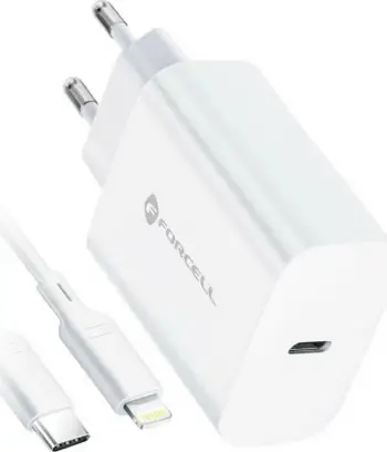 Karikues Forcell F-ENERGY TFK-TC-20WPD, 20W, USB Type-C, kabllo Type-C në Lightning, bardhë
