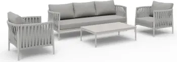 Set lounge për jashtë, 4 pjesë, seria Polaris, alumin i bardhë krem, litar dhe olefin bezhë, CD6211.02