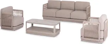 Set lounge për jashtë, 4 pjesë, seria Elysia, alumin ngjyrë shampanje, litar, pëlhurë P.E., CD6186.02