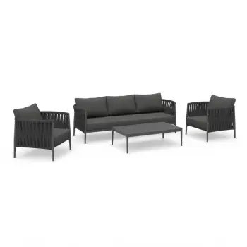 Set lounge për jashtë, 4 pjesë, seria POLARIS, alumin ngjyrë gri e errët, rripa, OLEFIN, CD6211.01