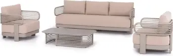 Set lounge për jashtë, 4 pjesë, AURA CD6193.04, alumin ngjyrë shampanje, pëlhurë OLEFIN, tavolinë me sipërfaqe gur