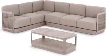 Set këndi për terasë, 3 pjesë, Elysia CD6187.02, alumin ngjyrë shampanje, litar, pëlhurë P.E.