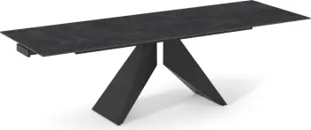 Tavolinë ngrënieje e zgjatshme Dominion, sipërfaqe qeramike, këmbë metalike, 180(40+40)x90x76cm