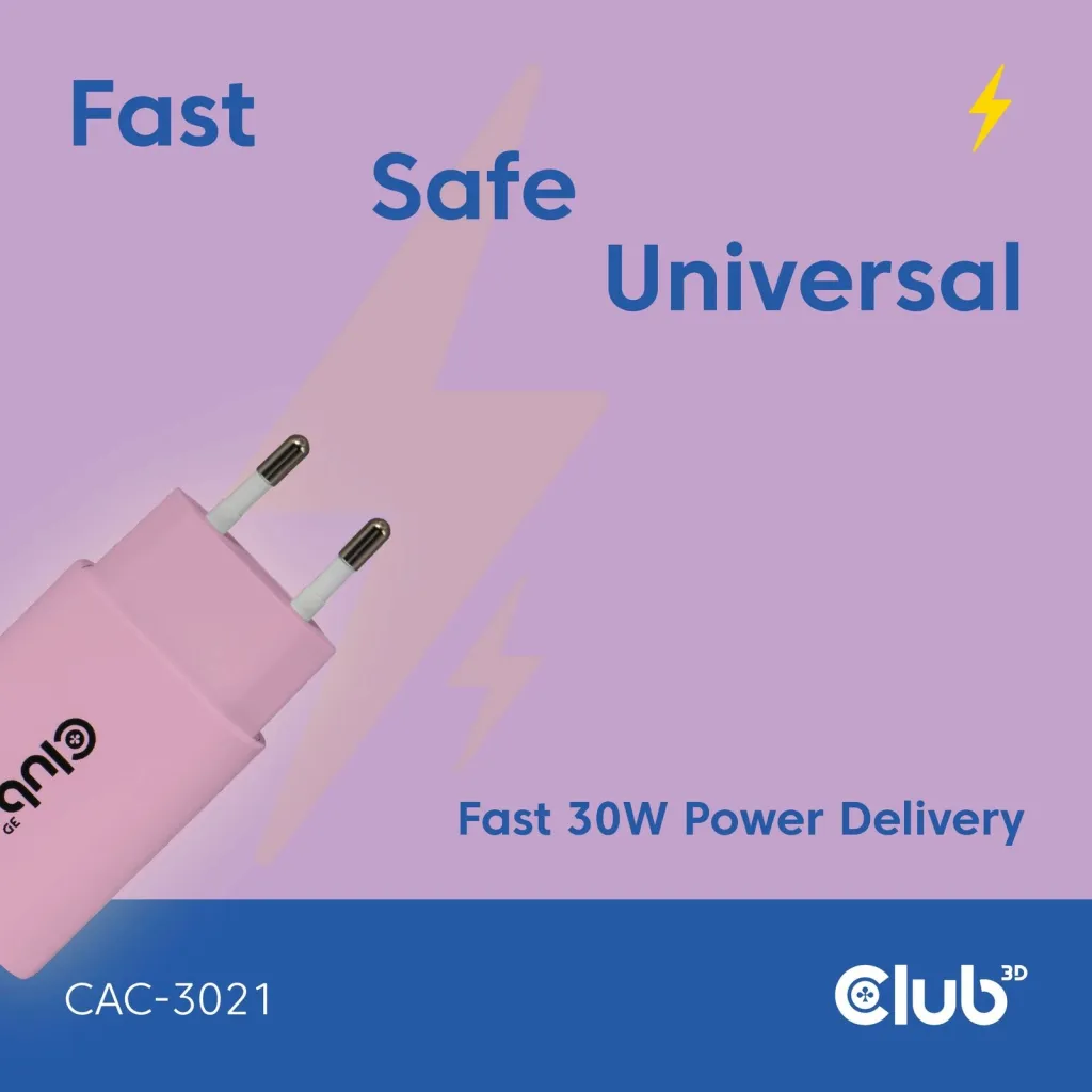 Karikues USB-C Club3D CAC-3021, 30W, 2 copë, rozë - 3