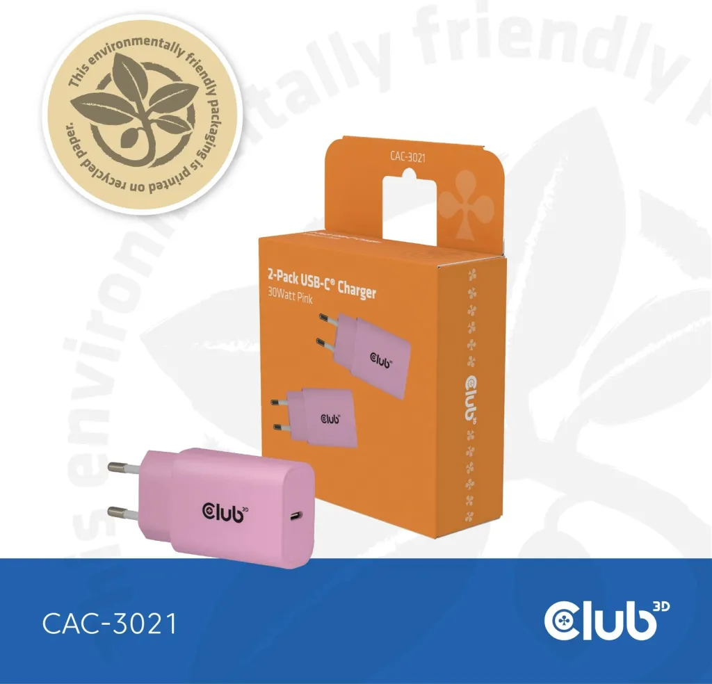 Karikues USB-C Club3D CAC-3021, 30W, 2 copë, rozë - 10