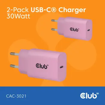 Karikues USB-C Club3D CAC-3021, 30W, 2 copë, rozë