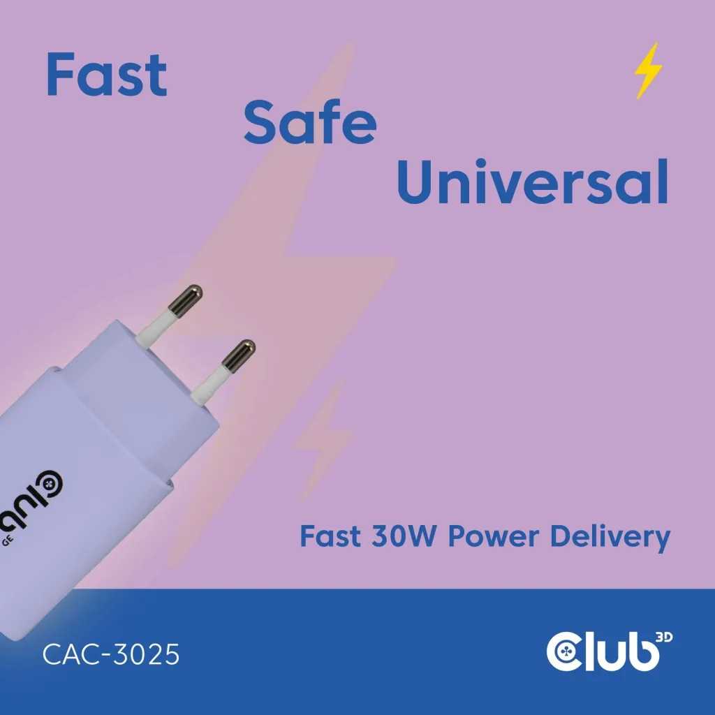 Karikues USB-C Club3D CAC-3025 30W, 2 copë, lila - 3