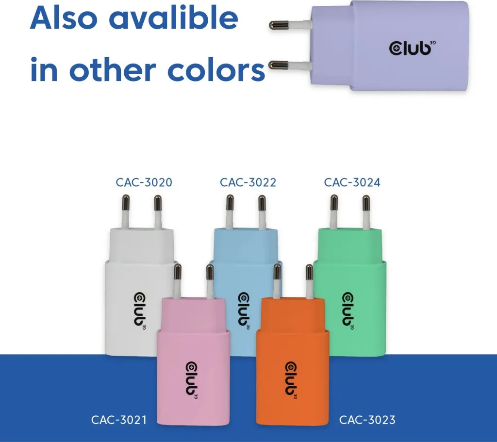 Karikues USB-C Club3D CAC-3025 30W, 2 copë, lila - 6