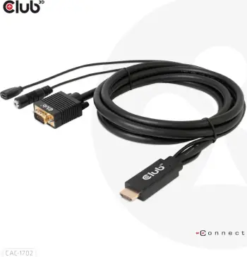 Kabllo HDMI në VGA Club3D CAC-1702, 2m, me audio 3.5mm, e zezë
