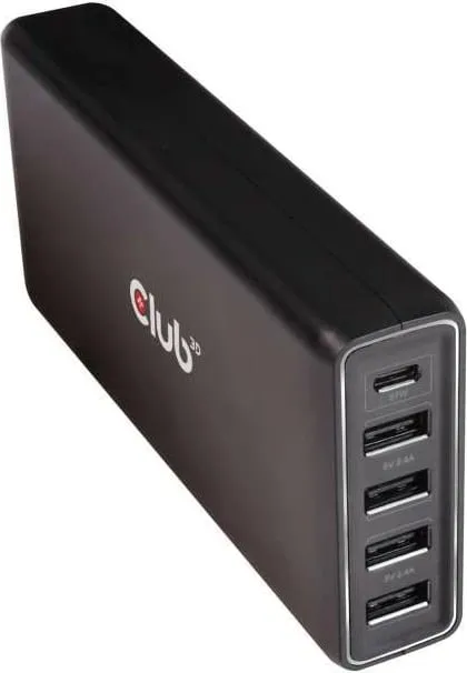 Karikues i shpejtë Club3D, 1x USB Type-C, 4x USB Type-A, 111W, i zi - 2