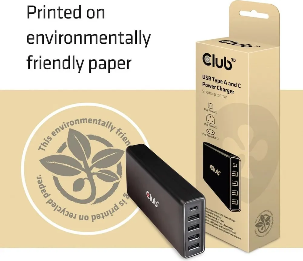 Karikues i shpejtë Club3D, 1x USB Type-C, 4x USB Type-A, 111W, i zi - 7
