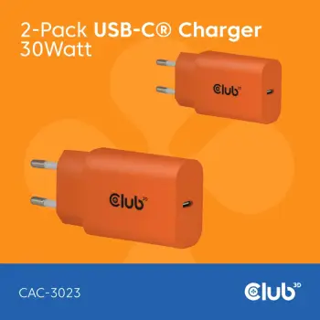 Karikues USB-C Club3D CAC-3023 30W, 2 copë, portokalli