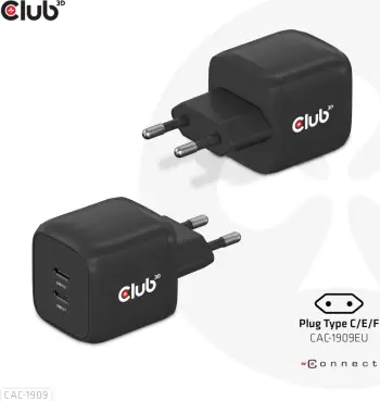 Karikues Club3D 2xUSB Type-C PD 45W, GaN, i zi