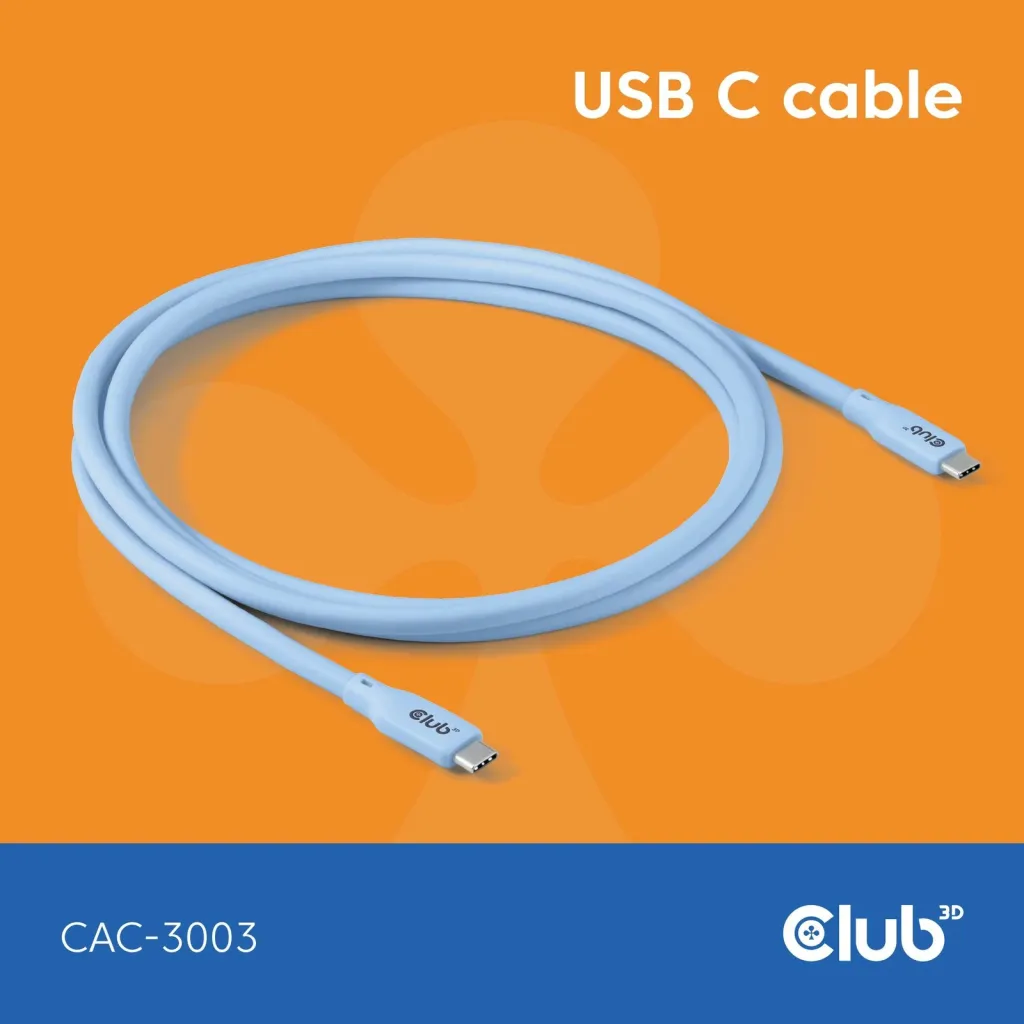 Kabllo USB-C Club3D CAC-3003, 2m, 240W, 20Gbps, blu - 1