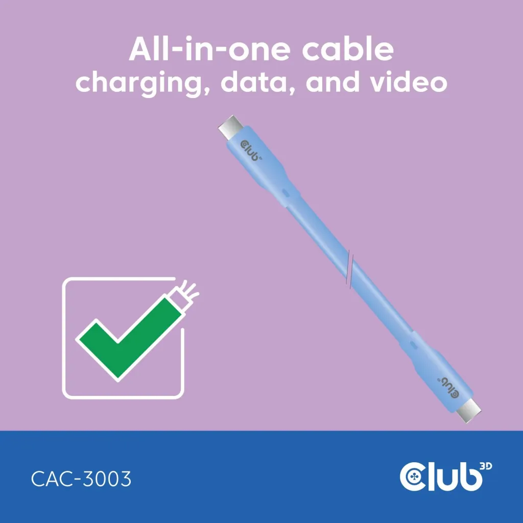 Kabllo USB-C Club3D CAC-3003, 2m, 240W, 20Gbps, blu - 3