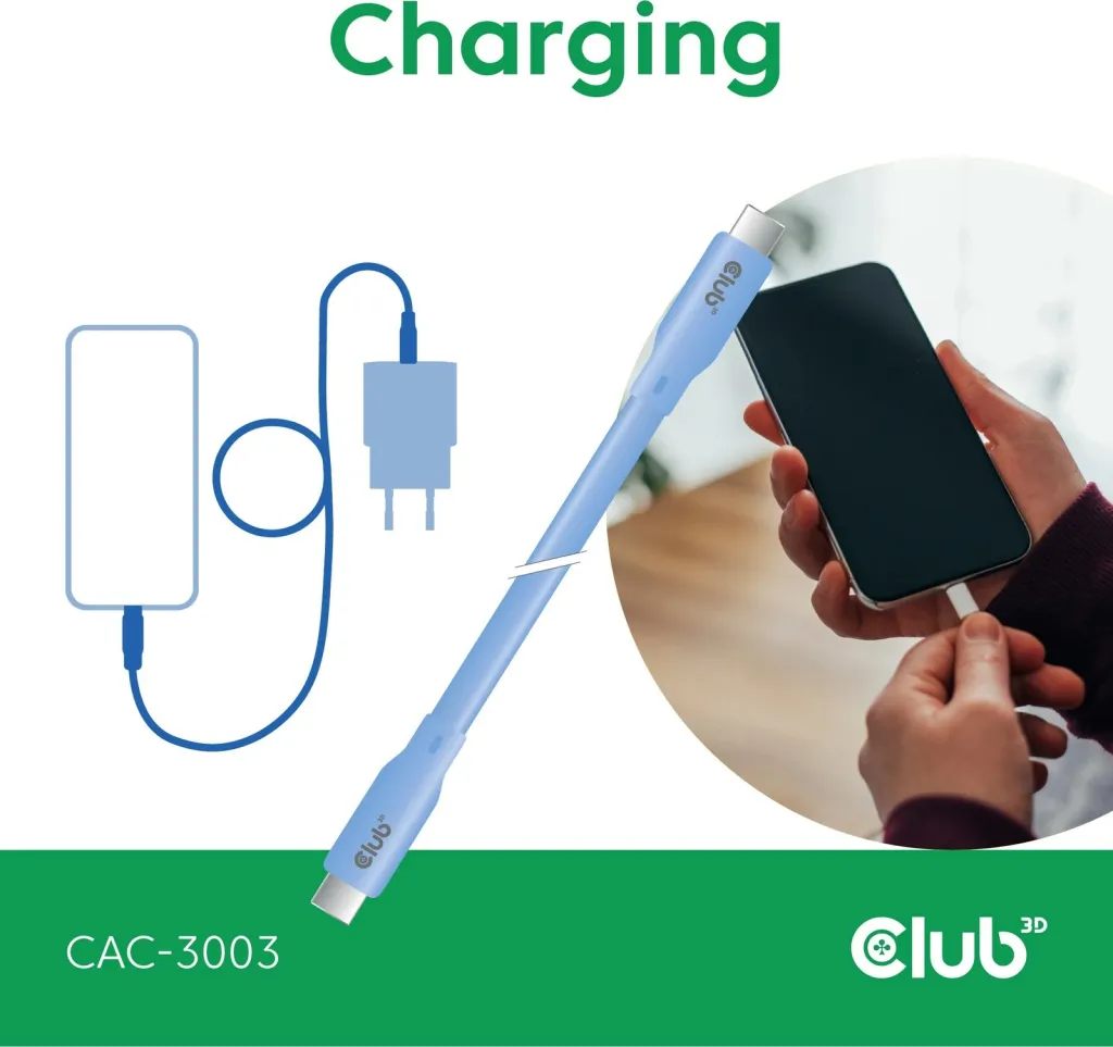 Kabllo USB-C Club3D CAC-3003, 2m, 240W, 20Gbps, blu - 4