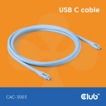 Kabllo USB-C Club3D CAC-3003, 2m, 240W, 20Gbps, blu