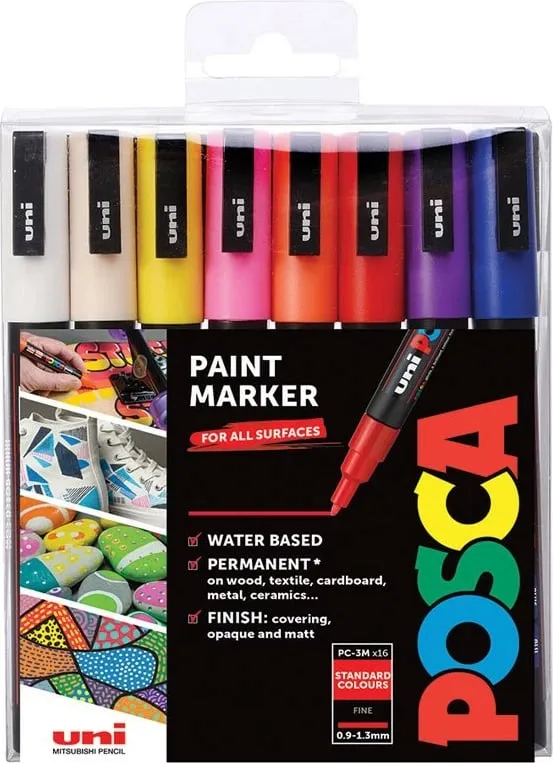 Set markera POSCA PC-3M, 16 ngjyra, majë e rrumbullakët, multikolor - 1