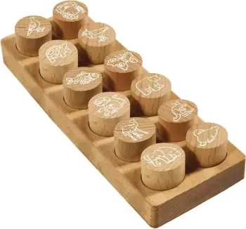 Set vulash druri COLOP 165224, 12 dizajne kafshësh, 3 cm, wood