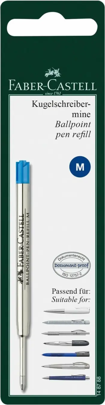 Rimbushje stilolapsi Faber Castell Ballpoint Refills Blue M, set 5 copë, blu, argjendi