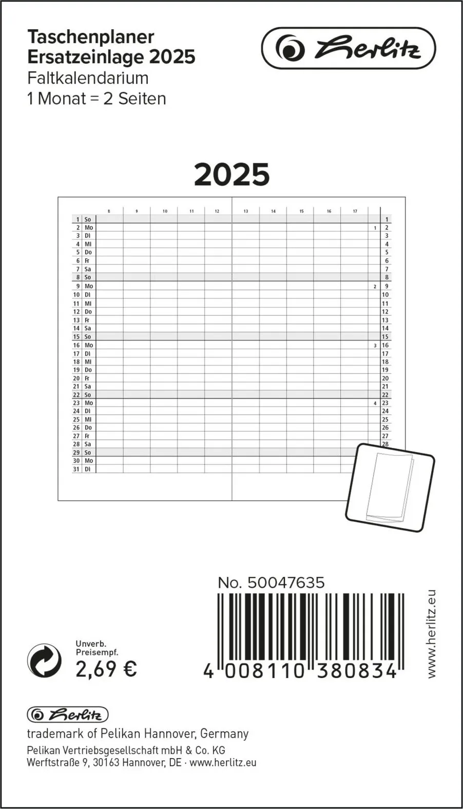 Fletorë xhepi Herlitz 50047635, 32 faqe, gjermanisht, letër, zi/bardhë - 1