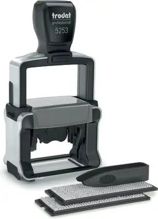 Stampë Trodat 5253 Typomatic, vetë-ngjyrosëse, çelik inox, 27x48mm, e zezë/inox