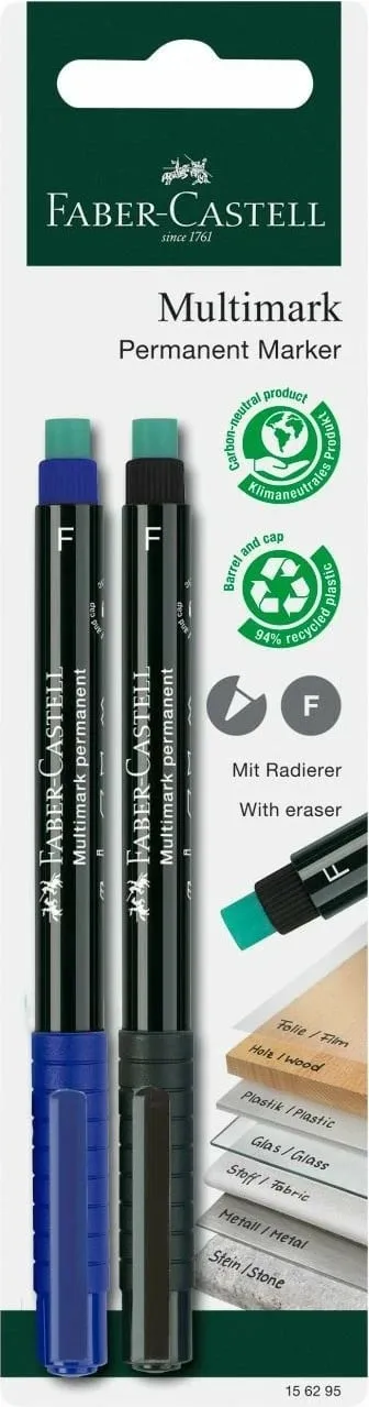 Marker universal Faber-Castell Multimark, 2 copë, majë fine, me gomë, multingjyrësh - 1