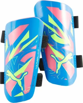 Mbrojtëse futbolli Puma Ultra Light Energy Strap Ultra 30892 01, shkumë, me rripa, blu e verdhë