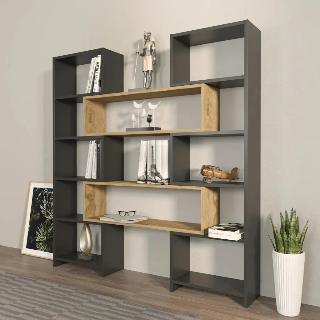 Raft librash Hanah Home, Poyraz, ngjyrë e zezë dhe lis - 2