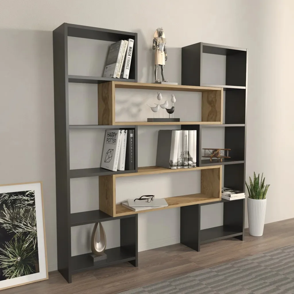 Raft librash Hanah Home, Poyraz, ngjyrë e zezë dhe lis - 3
